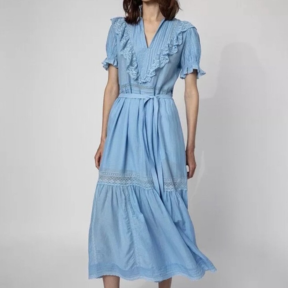 Zadig & Voltaire • Ronelo Tomboy Short Sleeve Midi Dress in Oxford Blue, NWT M